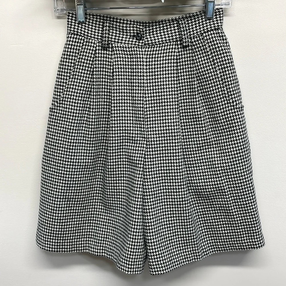 Vintage Savannah Houndstooth Wool Blend Lined High Waisted Shorts 4